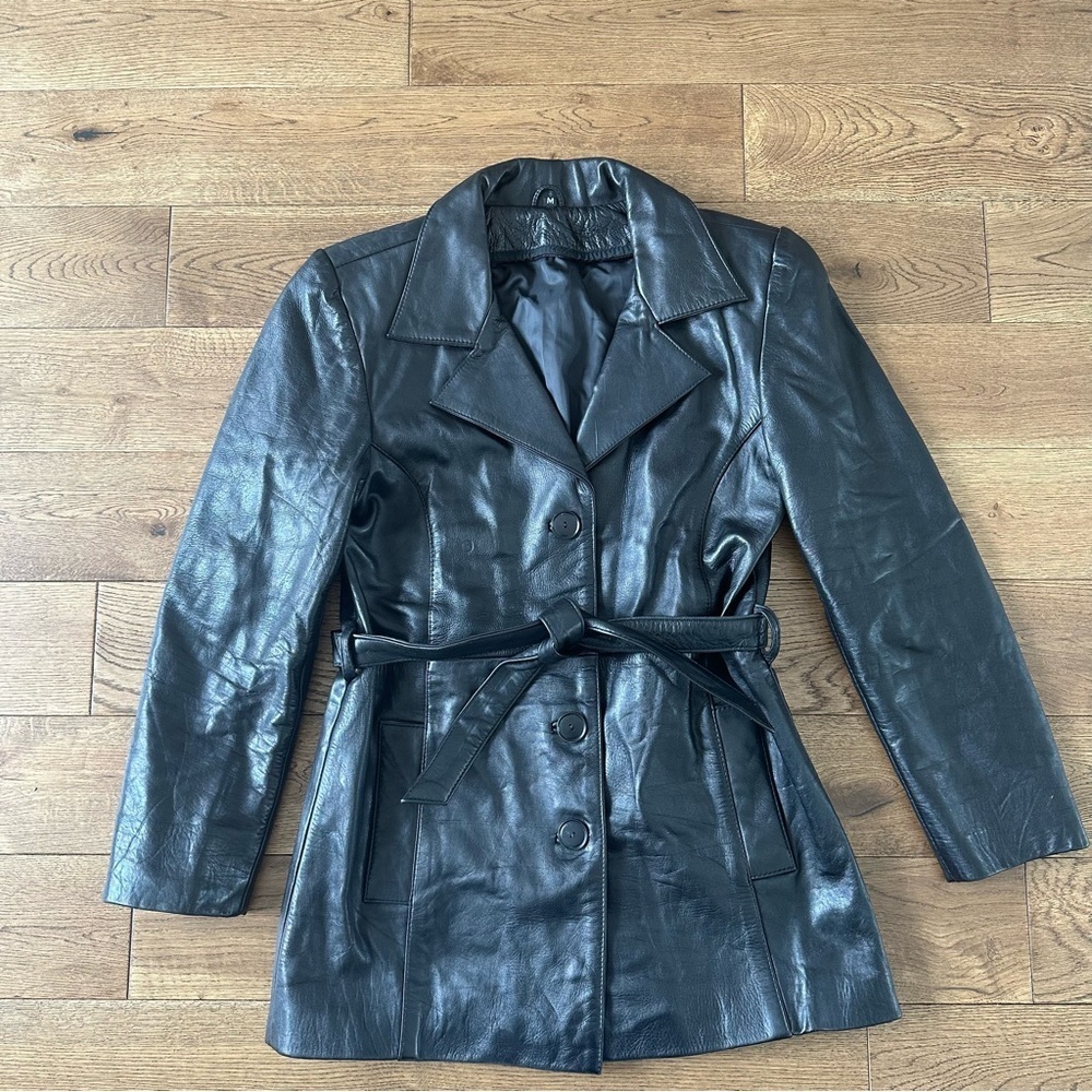Vintage Genuine Leather Jacket Belted Classic Style Medium